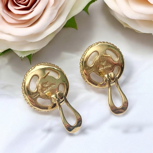 Signed Vintage Majorica Vermeil Mabe Faux Pearl Stud Earrings. Gold sterling - Picture 4 of 5